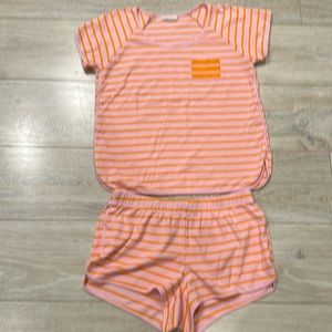 Lake short set pajamas; size Small; pink with orange stripes
